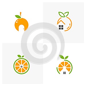 Set of House with Modern fresh orange logo vector illustration, Fresh Orange Slice Logo Design Template