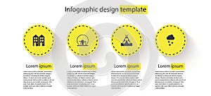Set House, Montreal Biosphere, Indian teepee or wigwam and Cloud with snow. Business infographic template. Vector
