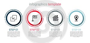 Set House plan, Hanging sign with Sold, key and Location house. Business infographic template. Vector