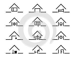 Set of house silhouette in different settings