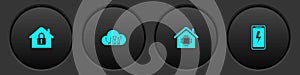 Set House under protection, Internet of things, Smart home and Mobile charging battery icon. Vector