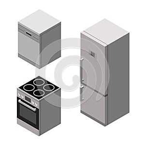 Set of household appliances. Equipment for the home. Vector isometric illustration. Dishwasher icon
