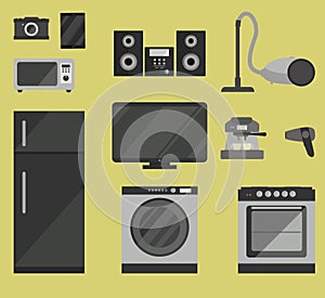 Set of household appliances in flat style