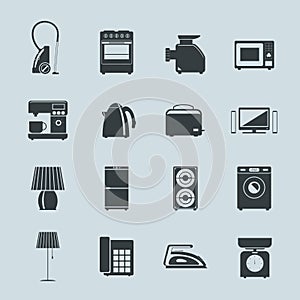 Set of household appliances silhouette icons