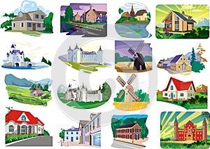 Set - houses, cottages in the vector