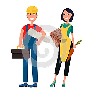 Set of Housewife and Constructor Graphic Design