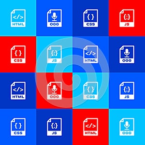 Set HTML file document, OGG, CSS and JS icon. Vector