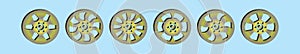 Set of hubcap cartoon icon design template with various models. vector illustration isolated on blue background