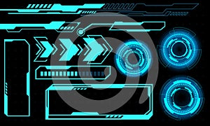 Set of HUD circle modern user interface elements design technology cyber blue on black futuristic vector