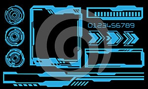 Set of HUD circle modern user interface elements design technology cyber blue on black futuristic vector