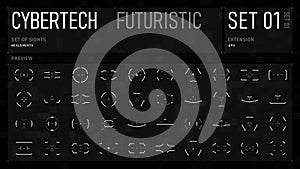 Set of HUD futuristic targets, aims, scopes, sights, reticles and crosshairs