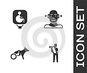 Set Human broken arm, Disabled wheelchair, Dog in and Deaf icon. Vector