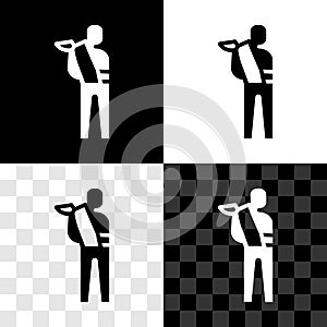 Set Human broken arm icon isolated on black and white, transparent background. Injured man in bandage. Vector