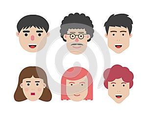 Set of human character flat face vector design icon pack