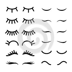 Set of human eyelashes line icons. Collection for design