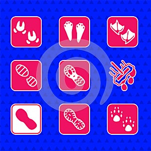 Set Human footprints shoes, Paw, Mop, Seagull paw and Wild boar icon. Vector
