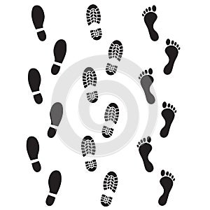 Set of human footprints on white background.