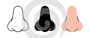 Set of human nose symbols. Human nose icons in color, black and thin line style. Vector illustration. Human organ icons