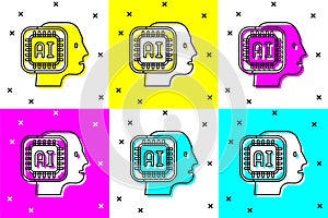 Set Humanoid robot icon isolated on color background. Artificial intelligence, machine learning, cloud computing. Vector