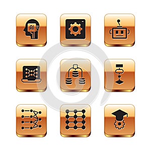 Set Humanoid robot, Neural network, Server, Data, Artificial intelligence, Graduation cap and Computer api interface