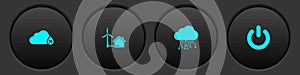 Set Humidity, House with wind turbine, Internet of things and Power button icon. Vector