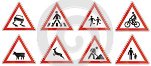 Set of Hungarian warning road signs