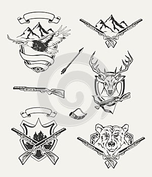 Set of hunt emblems, badges, labels