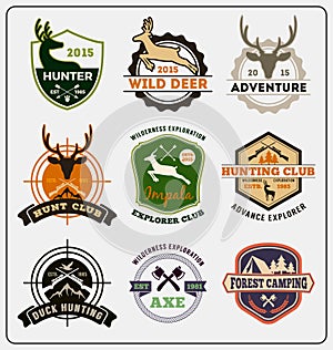 Set of hunting and adventure badge logo design