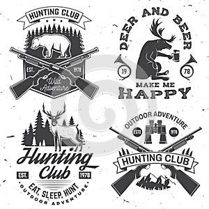 Set of Hunting club badge. Vector Concept for shirt, label, print, stamp. Vintage typography design with hunting gun