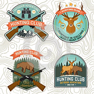 Set of Hunting club badge. Vector Concept for shirt, print, stamp. Vintage typography design with hunting gun, boar