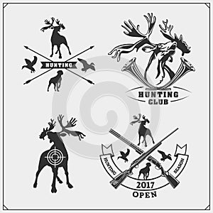 Set of hunting emblems, labels and design elements. Deers and ducks.