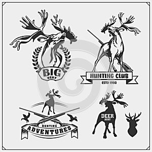 Set of hunting emblems, labels and design elements. Deers and ducks.