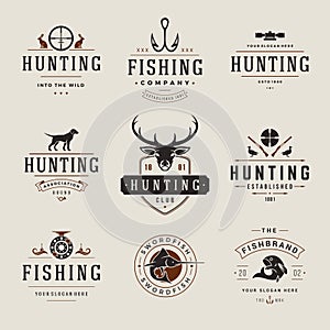 Set of Hunting and Fishing Labels, Badges, Logos photo