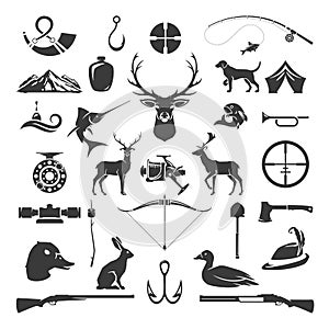 Set of Hunting and Fishing Objects Vector Design