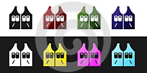 Set Hunting jacket icon isolated on black and white background. Hunting vest. Vector