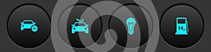 Set Hydrogen car, Eco concept drive, Light bulb and filling station icon. Vector