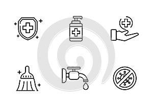 Set of hygiene icons in line style