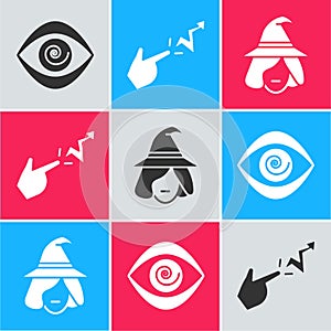 Set Hypnosis, Spell and Witch icon. Vector