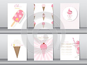 Set of ice cream cones. Design card. Vector illustrations