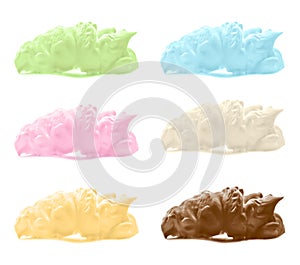 Set ice cream of different colors with chocolate, vanilla, banana, yogurt and mint flavour