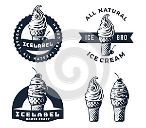 Set of ice cream logo, emblems and badges on white background