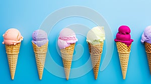 Set of ice cream scoops of different colors and flavours with berries, nuts and fruits Generative AI