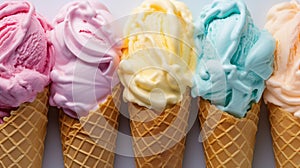 Set of ice cream scoops of different colors and flavours with berries, nuts and fruits Generative AI