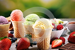 Set of ice cream scoops of different colors and flavours