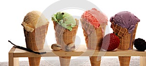 Set of ice cream scoops of different colors and flavours