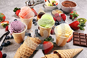 Set of ice cream scoops of different colors and flavours