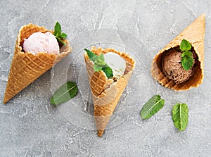 Set of ice cream scoops of different colors and flavours