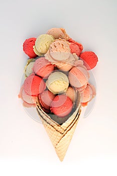 Set of ice cream scoops of different colors and flavours in the summer