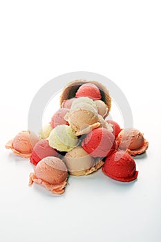 Set of ice cream scoops of different colors and flavours in the summer