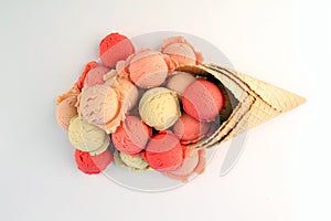 Set of ice cream scoops of different colors and flavours in the summer